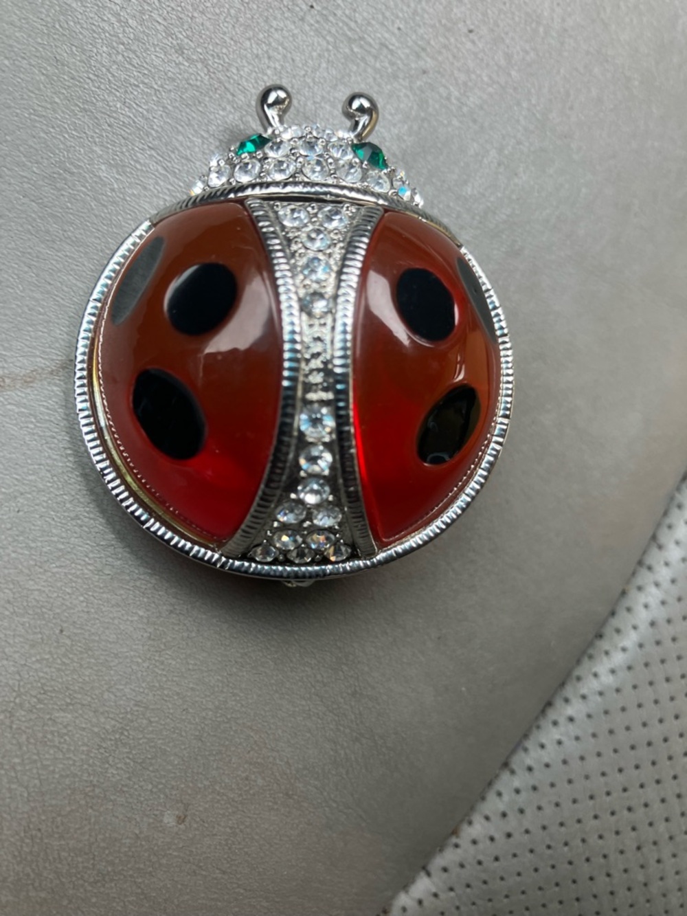 Ladybug Red and Black Crystal Accent Brooch - Women Jewelry